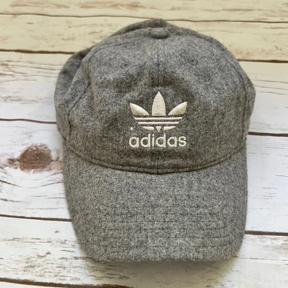 Adidas Originals Baseball Cap Grey Wool Blend Trefoil Strapback Hat OSFM